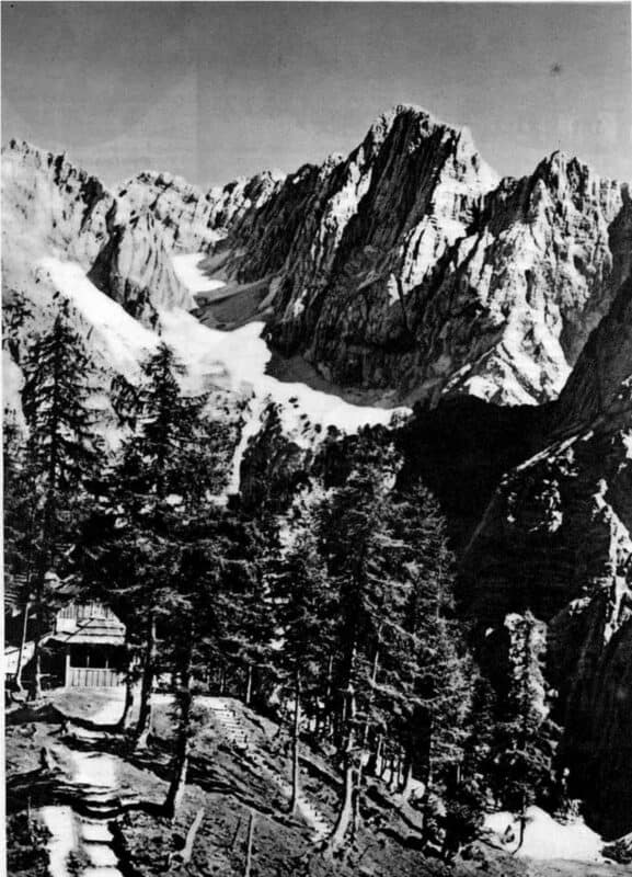 BW-Postkarte der Erjavec-Hütte (1928)